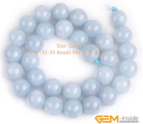 Miniatura 2 de GEM-Inside - Cuentas sueltas redondas de jade de color aguamarina azul de 12mm, piedra de jade natural, superficie lisa para hacer joyería, 38,1 cm