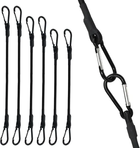 Miniatura 8 de Correas elásticas cortas con Mini SDTC Tech con mosquetones, paquete de 8 correas elásticas negras extra resistentes de 6", 8", 10" SDTC Tech