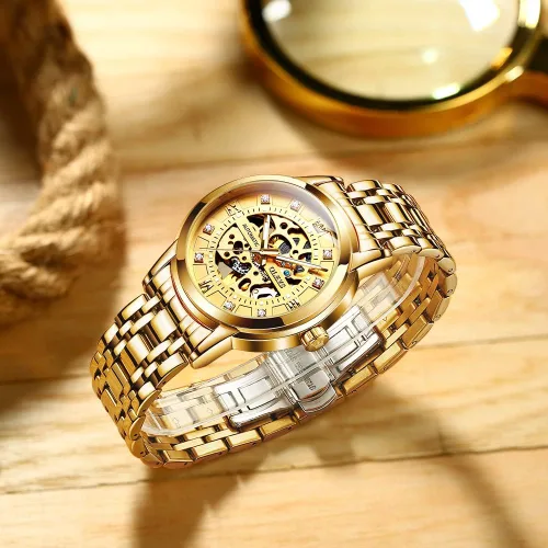 Miniatura 4 de OLEVS Men's Automatic Watch, Luxury Skeleton Large Face Roman Numerals Self Winding Watch, Gold Silver Stainless Steel Watches for Men