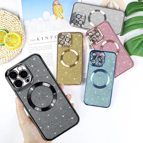 Miniatura 6 de Hython Funda para iPhone 13 Pro Max con purpurina, fundas magnéticas transparentes para teléfono con protector de lente de cámara
