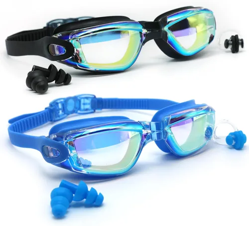 Gafas de natación profesionales, antivaho, protección UV, a prueba de fugas, diseño de visión amplia para adultos, paquete de 2 gafas de natación