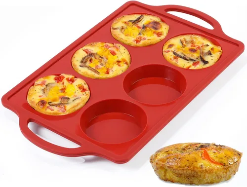 Miniatura 13 de CAKETIME Molde para huevos de silicona con marco reforzado de metal de 3 pulgadas para sándwiches de desayuno, molde redondo de silicona