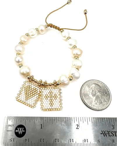 Miniatura 4 de LESLIE BOULES Pulsera de amor escapular de oro blanco para mujer cuentas de perlas barrocas Barroco Sin gemas