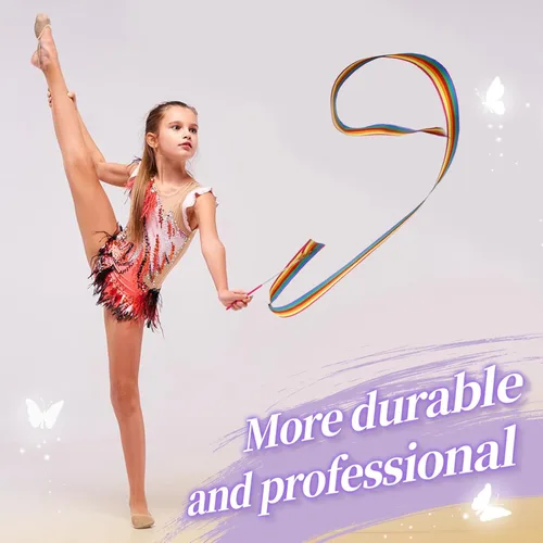 Miniatura 4 de PAMASE Cintas de baile – 16 paquetes de varitas de cinta con asas antideslizantes para regalo de niñas, gimnasia rítmica de 6.6 pies, bailarín, arco
