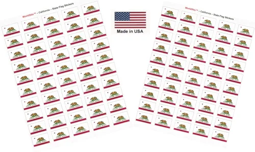 Miniatura 30 de 100 calcomanías de la bandera de Alaska; 1.5" x 1" hechas en Estados Unidos, calcomanías autoadhesivas de la bandera del estado para álbumes