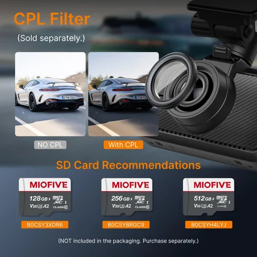 Miniatura 9 de Miofive Cámara de salpicadero delantera – Cámara de salpicadero 4K UHD para coches, Bluetooth incorporado, Wi-Fi de 5G, GPS, pantalla IPS de 3