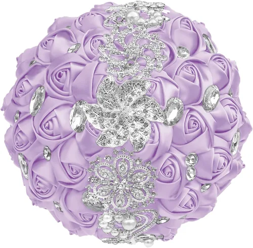 Miniatura 25 de XINNI Ramo de boda nupcial hecho a mano novia dama de honor satén rosa ramo de flores con diamantes de imitación perla encaje decoración de boda
