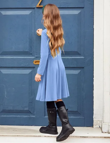 Miniatura 4 de Arshiner Girls Long Sleeve Stretchy Dress A line Twirly Skater School Party Dress