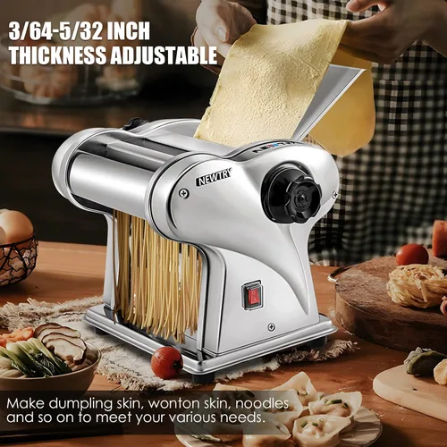 Miniatura 7 de NEWTRY Máquina Eléctrica para Hacer Pasta Máquina para Hacer Fideos Máquina para Hacer Pasta Rodillo Cortador de Masa Grosor Ajustable Acero