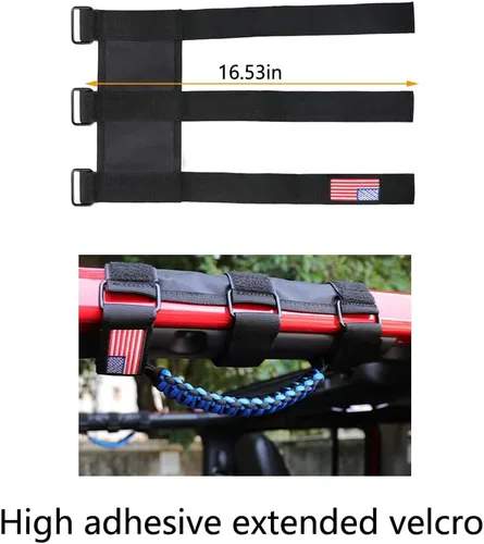 Miniatura 3 de 4 asas de agarre de barra antivuelco para Jeep Wrangler CJ YJ TJ JK JL y Gladiator JT 1955-2022 2023, cuerda de paracaídas premium, hebilla de metal