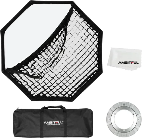 AMBITFUL FW95 - Caja de luz octogonal de 37.4 in/37 con rejilla de panal, caja de luz octagonal Bowens Mount para flash de estudio, luz suave