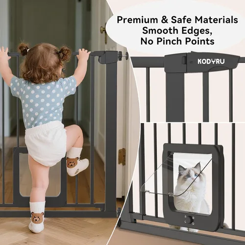 Miniatura 6 de Puerta para perros de 30 pulgadas de alto con puerta para gatos, ancho ajustable (29.7-45.2 pulgadas) para puertas, pasillos y escaleras, puerta