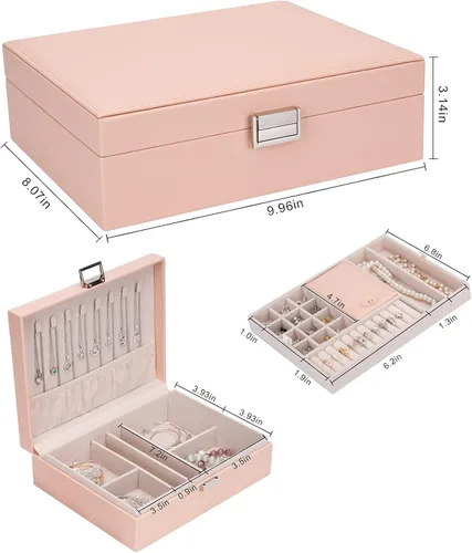 Miniatura 2 de ATAIMEISEN Caja organizadora de joyas, joyero de viaje, organizador de almacenamiento, caja de aretes, anillo, collar, caja grande de joyería