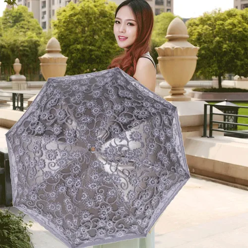 Miniatura 17 de Orgrimmar Sombrilla de encaje para mujer, protección anti-UV, UPF 50+, paraguas plegable ligero y portátil (negro)