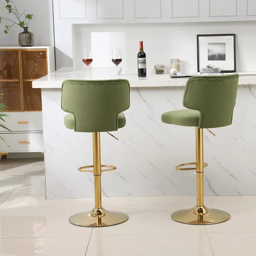 Miniatura 8 de 2 taburetes de bar modernos de altura de mostrador con parte trasera tapizada giratoria ajustable para cocina, isla restaurante, aguacate, verde