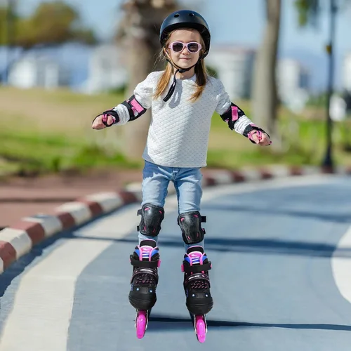 Miniatura 5 de Patines en línea para niñas y niños, patines ajustables de 4 tamaños para niños con ruedas de luz completa y jóvenes de 5 a 14 años, patines