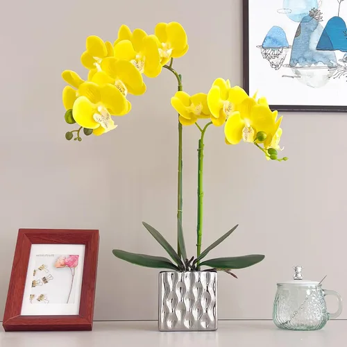 Miniatura 11 de Orquídeas artificiales Floreros de plata, orquídeas artificiales, orquídea naranja, altura 20 pulgadas