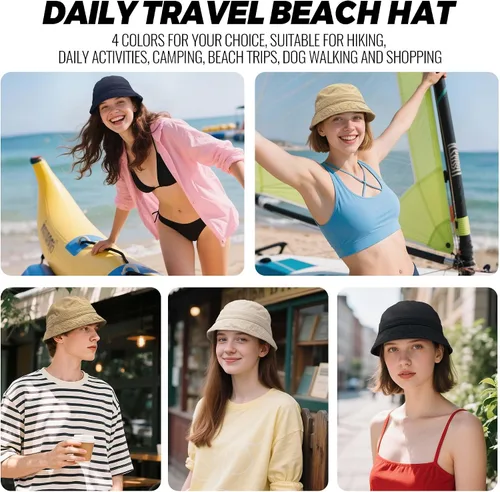 Miniatura 8 de Croogo Sombrero de pescador lavado retro sombrero de playa unisex al aire libre pescador gorra floppy sol safari verano sombrero