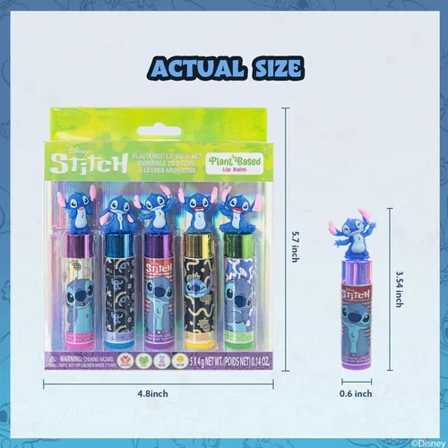 Miniatura 5 de Disney Stitch 5 piezas a base de plantas, set de bálsamo labial hidratante para maquillaje para niñas, niños y bebés, perfecto para fiestas, fiestas