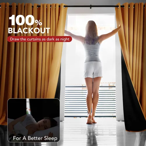 Miniatura 84 de Deconovo Cortinas opacas 100% con forro negro, cortinas con ojales aisladas térmicamente que reducen el ruido, doble capa para oscurecer