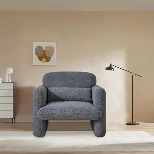 Modern Accent - Sofá individual con brazos, tapizado de tela de cordero, cómodo sillón de lectura para dormitorio, sala de estar, color beige
