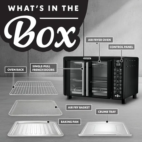Miniatura 4 de Gourmia FryForce - Horno tostador con freidora de aire para puerta francesa, capacidad de 6 rebanadas, 360°, pantalla digital con 17 ajustes Negro
