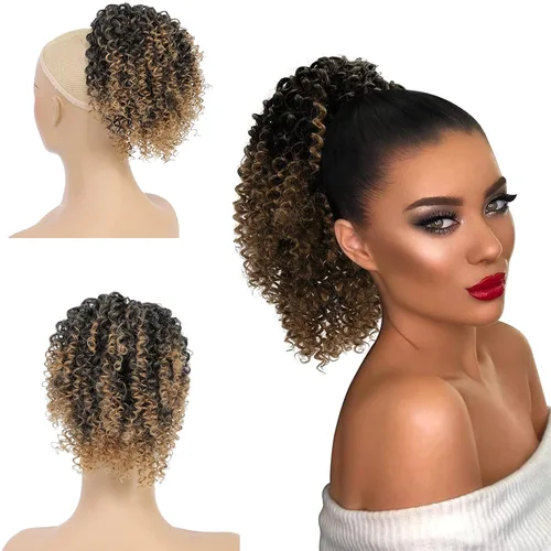 Miniatura 8 de Cola de caballo con cordón para mujeres negras, extensión de cola de caballo negra rizada para mujeres negras, extensiones de cabello sintético