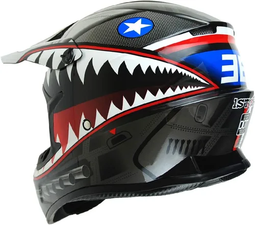 Miniatura 6 de 1Storm - Casco de motocross para adultos BMX MX ATV Dirt Bike Downhill Mountain Bike estilo Monster Shark Racing HKY_SC09S Negro tiburón