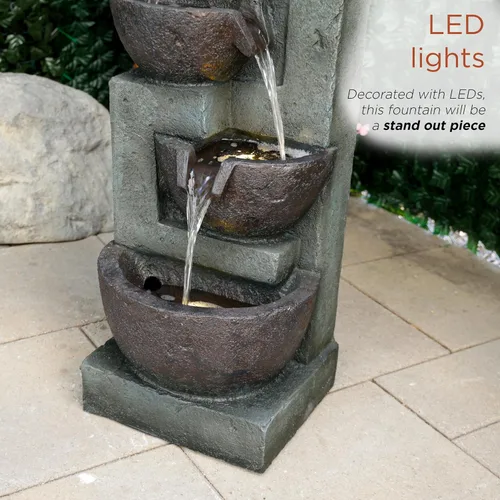 Miniatura 7 de Alpine Corporation TZL390 Elegante fuente de cascada de cuencos de 5 niveles para exteriores con luces LED para jardín, patio, jardín trasero