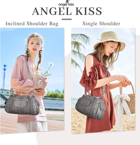 Miniatura 7 de Angelkiss - Bolsos y bolsos de mano para mujer, de cuero vegano lavado, bolso cruzado de hombro