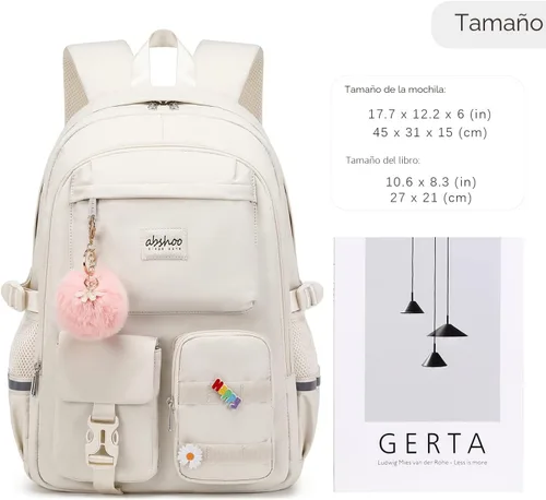 Miniatura 5 de Mochila grande para estudiantes con laptop de abshoo para mujeres universitarias, adolescentes de escuela secundaria y media, bolsa de libros, Beige