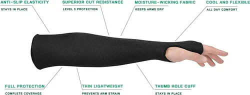 Miniatura 5 de 5 pares de mangas protectoras para brazos, protección de nivel 5 resistente a cortes con orificio para el pulgar (negro)