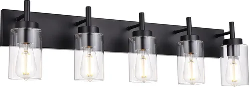 Miniatura 9 de Lámpara de tocador para baño, níquel cepillado, 3 luces, moderna lámpara de pared con pantalla de vidrio transparente, lámpara de pared rústica