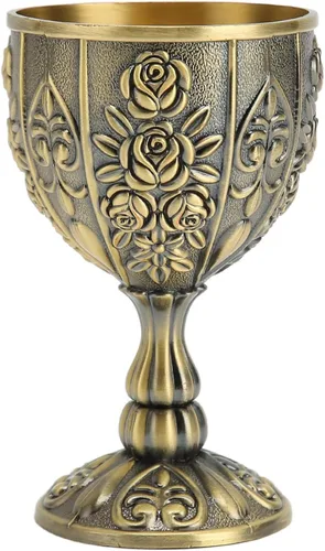 Copa de cáliz en relieve, diseño de flores vintage, cáliz de vino, copa de vino de metal para decoración del hogar, fiesta, boda, decoración bronce