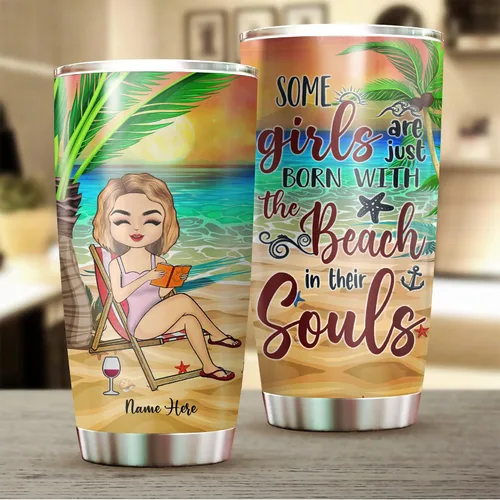 Miniatura 2 de Vaso personalizado con texto en inglés "Some Girls Are Just Born With The Beach", regalo para mejores amigas, hermanas, mejores amigas de una mujer