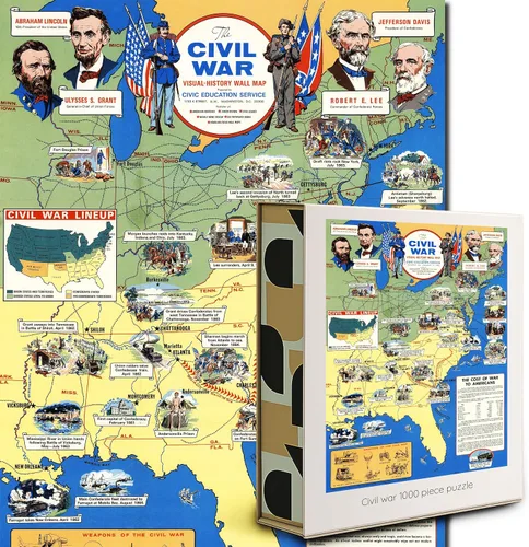 Rompecabezas de 1000 piezas de la Guerra Civil para adultos | Servicio de educación cívica | Abraham Lincoln, Ulysses S. Grant, Jefferson Davis,
