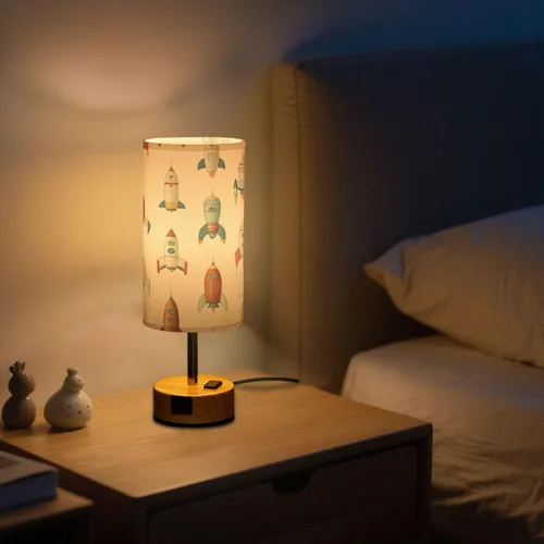 Miniatura 8 de Rocketships Retro Dimmable Bedside Touch Lamps with Charging Ports for Living Room Bedroom Nightstand Office Desk, Light Bulb Included