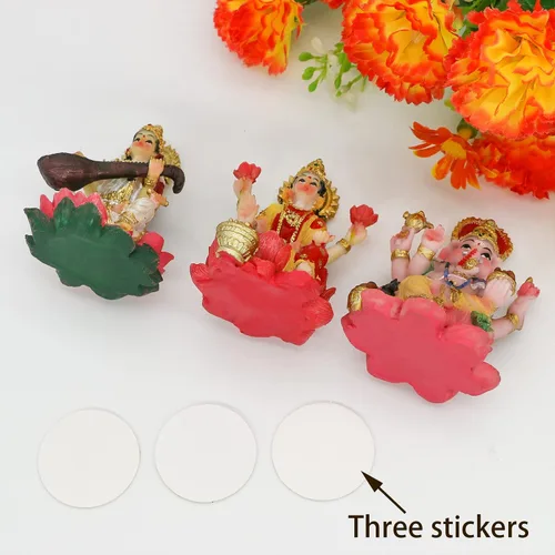 Miniatura 7 de alikiki Estatua hindú de Laxmi Ganesh Saraswati – 2.5 pulgadas de alto India Dios Lakshmi Ganesha figura para decoración de tablero de automóvil