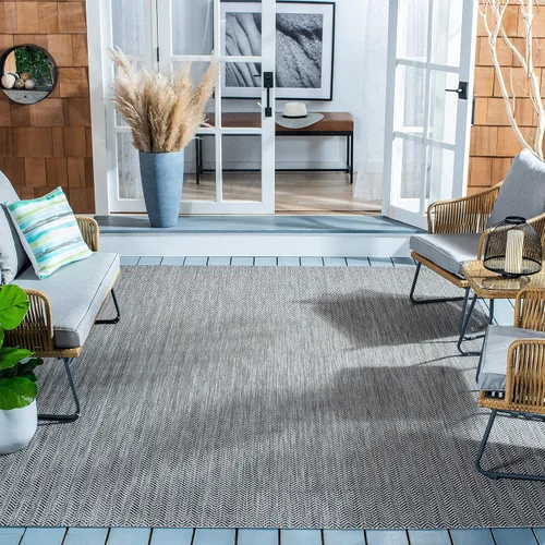 Miniatura 24 de SAFAVIEH Alfombra Lavable para Exteriores Colección Courtyard - Pasillo de 2'3" x 6'7", Azul Marino y Gris, No Desprende Pelusa y Fácil Limpieza