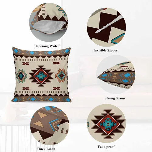 Miniatura 5 de Paquete de 2 fundas de almohada decorativas de algodón, nativos americanos en los Estados Unidos, estilo indio, geométrico, 18 x 18 pulgadas