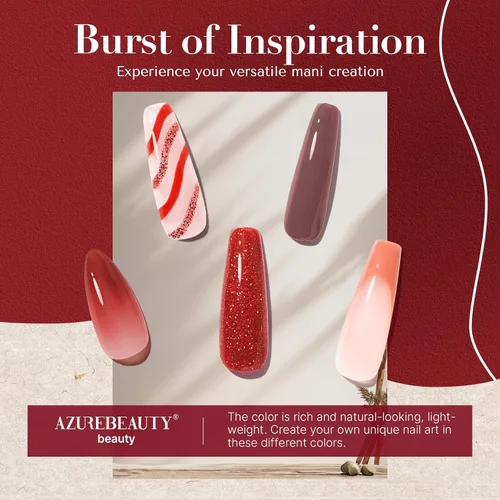 Miniatura 7 de AZUREBEAUTY Polvo de uñas de inmersión, kit de iniciación de 6 colores con purpurina marrón y roja, arte de uñas francesa, manicura de bricolaje