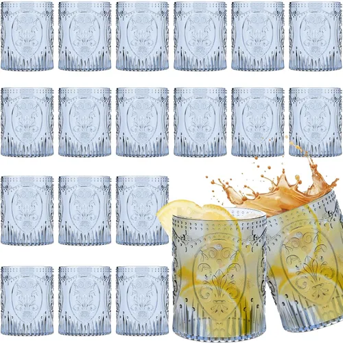 Miniatura 28 de Qinyoung 24 Vasos de Plástico Vintage para Beber de 8.5oz Copas de Vino Retro en Relieve Sin Pie Irrompibles Reutilizables para Baby Shower Negro