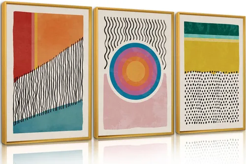 Miniatura 25 de HPINUB - Lienzo decorativo abstracto moderno para pared, juego de 3 impresiones artísticas enmarcadas, pintura de pared grande en blanco y negro, 16
