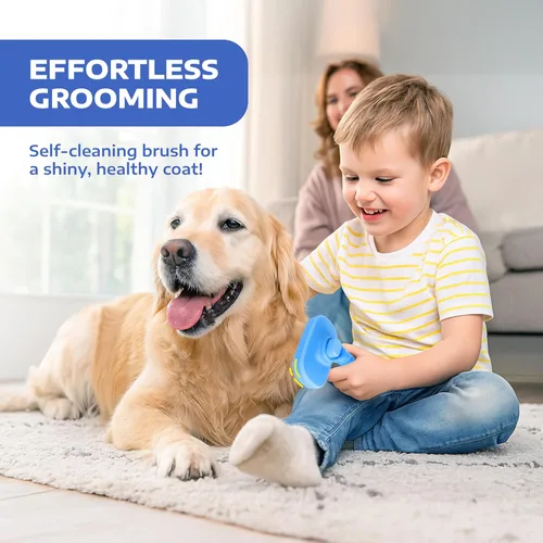 Miniatura 4 de Hertzko Cepillo deslizante de autolimpieza para gatos y perros, herramienta de aseo para eliminar el pelo largo y corto, cepillo retráctil para Azul