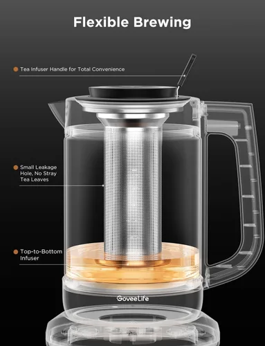 Miniatura 5 de GoveeLife - Hervidor Eléctrico Inteligente con Infusor de Té para Hojas Sueltas, Hervidor Eléctrico de Té de 1.7 L con Programa de Infusión, Control