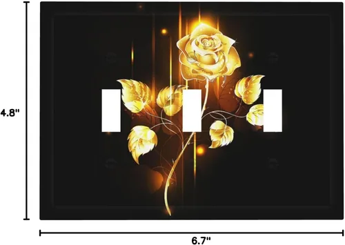 Miniatura 7 de Cubiertas de placa de pared de 3 gang con interruptor de luz de triple palanca, en negro y dorado con esplendor de oro rosa, estampado floral
