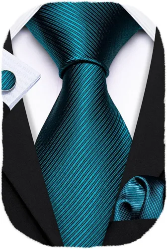 Miniatura 76 de Barry.Wang Juego de corbatas para hombre, corbata de seda a rayas, tejido a cuadros, gemelos formales, negocios, boda