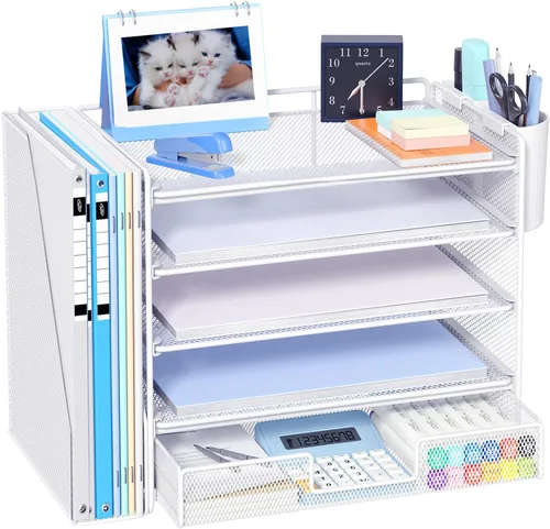 Miniatura 14 de OPNICE - Organizadores de escritorio y accesorios, para espacio de trabajo, suministros de oficina, organizador de archivos con 2 soportes para Negro