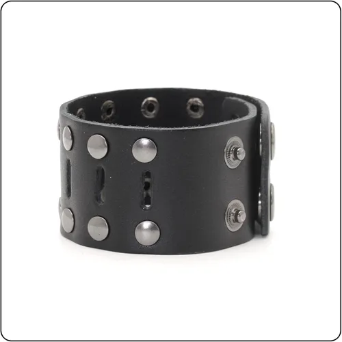 Miniatura 5 de Pulsera de cuero ancho hueco de doble fila de remaches punk rock