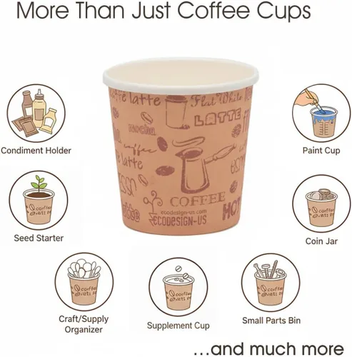 Miniatura 5 de Vasos de papel espresso desechables de 4 onzas con tapas negras, 50 juegos, impresión, tomas de muestra de porciones pequeñas (50, impresión)